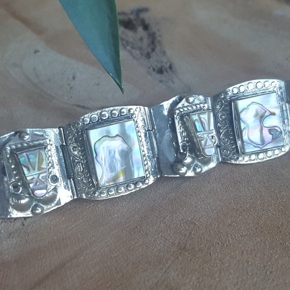 Silver bracelet mother of pearl jewelry vintage - Picture 5 of 8